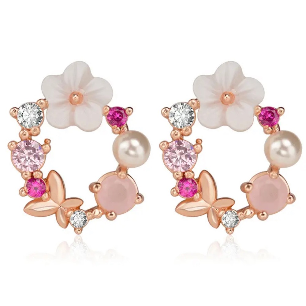 NEW Elegant Cute Floral Opal Rose Gold Hollow Earrings